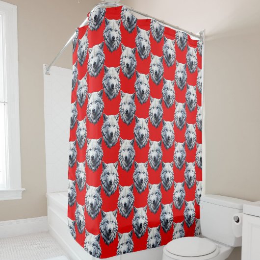 White Wolf Head Pattern Design - Rood Douchegordijn