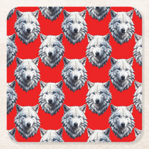 White Wolf Head Pattern Design - Rood Kartonnen Onderzetters