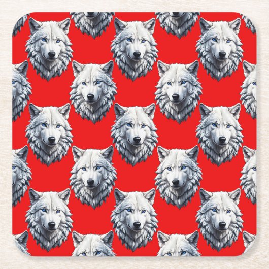 White Wolf Head Pattern Design - Rood Kartonnen Onderzetters (Voorkant)