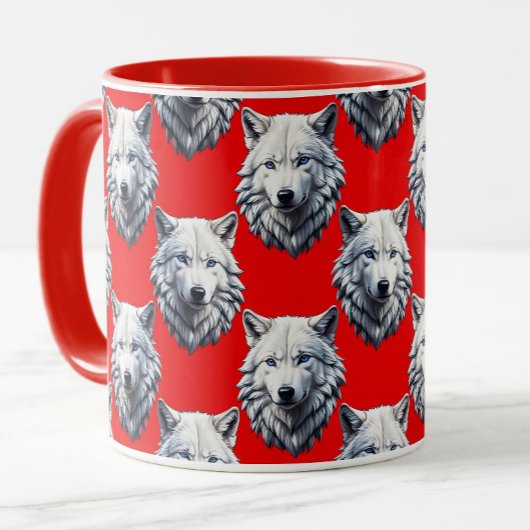 White Wolf Head Pattern Design - Rood Mok