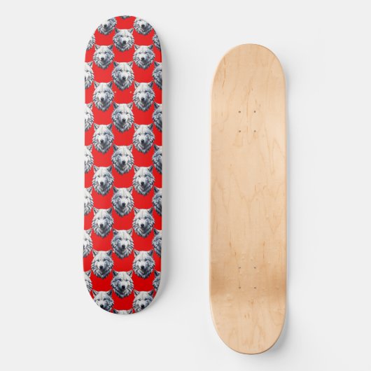 White Wolf Head Pattern Design - Rood Persoonlijk Skateboard (Voorkant)