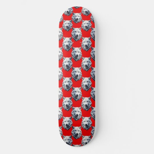 White Wolf Head Pattern Design - Rood Persoonlijk Skateboard (Voorkant)