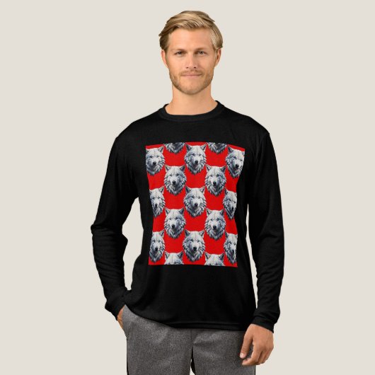 White Wolf Head Pattern Design - Rood Tri-Blend Shirt (Voorkant)