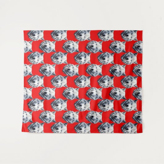 White Wolf Head Pattern Design - Rood Wandkleed (Voorkant (horizontaal))