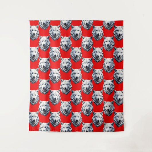 White Wolf Head Pattern Design - Rood Wandkleed (Voorkant)
