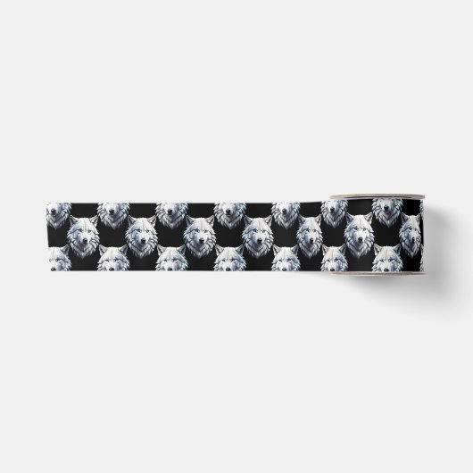 White Wolf Head Pattern Design Satijnen Lint (Voorkant)