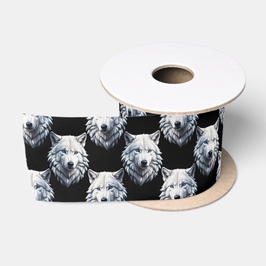 White Wolf Head Pattern Design Satijnen Lint (Spoel)