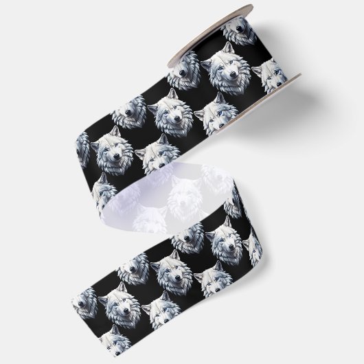 White Wolf Head Pattern Design Satijnen Lint (Achterkant)