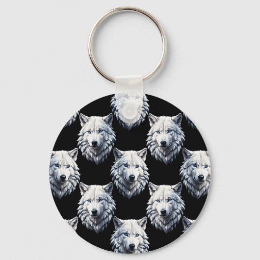 White Wolf Head Pattern Design Sleutelhanger (Voorkant)