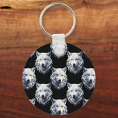 White Wolf Head Pattern Design Sleutelhanger (Voorkant)