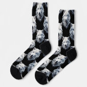 White Wolf Head Pattern Design Sokken (Links)