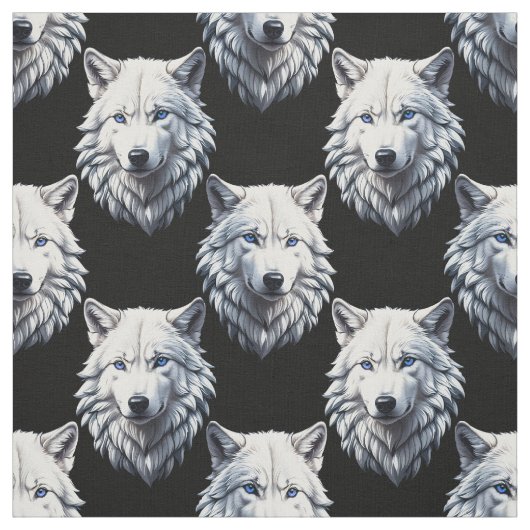 White Wolf Head Pattern Design Stof (Swatch)