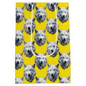 White Wolf Head Pattern Design Yellow  Medium Cadeauzakje (Achterkant)
