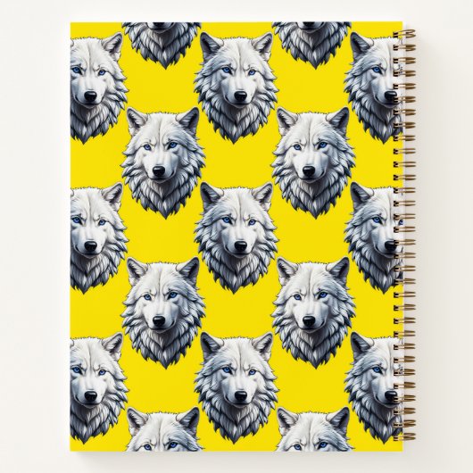 White Wolf Head Pattern Design Yellow Notitieboek (Achterkant)