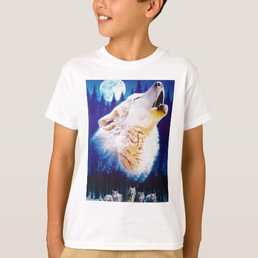 White Wolf Howling bij de Full Blue Moon T-shirt (Voorkant)