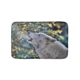 White Wolf Howling in een Winterbos Badmat