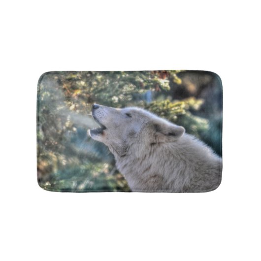 White Wolf Howling in een Winterbos Badmat (Voorkant)