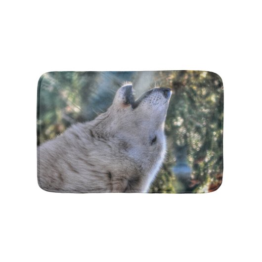 White Wolf Howling in een Winterbos Badmat (Voorkant)