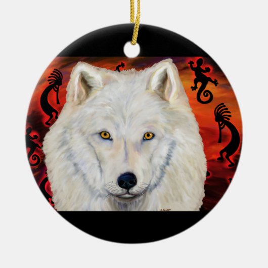 White Wolf Keramisch Ornament (Voorkant)