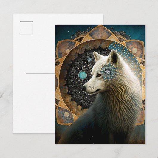 White Wolf Mandala Briefkaart (Voorkant / Achterkant)