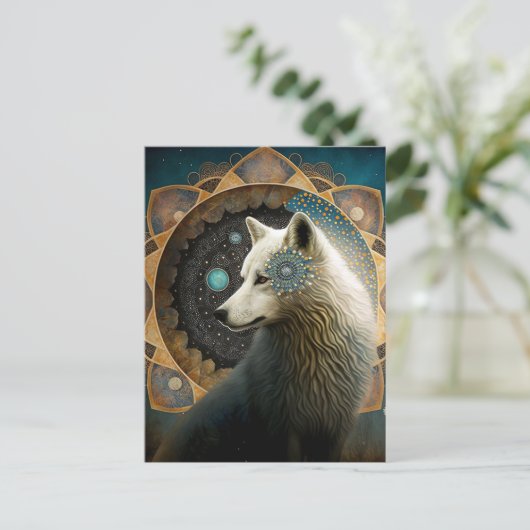 White Wolf Mandala Briefkaart (Staand voorkant)