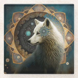White Wolf Mandala Glazen Onderzetter