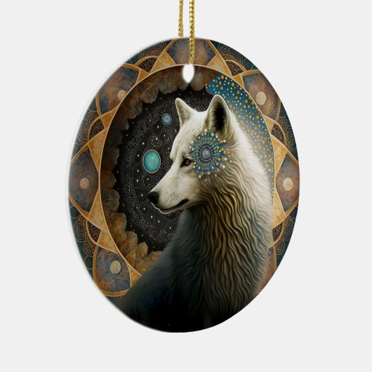White Wolf Mandala Keramisch Ornament (Rechts)
