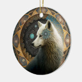 White Wolf Mandala Keramisch Ornament (Links)