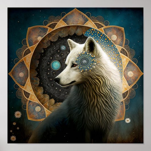 White Wolf Mandala Poster (Voorkant)