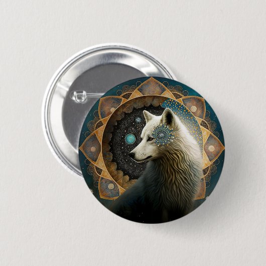 White Wolf Mandala Ronde Button 5,7 Cm (Voorkant /achterkant)