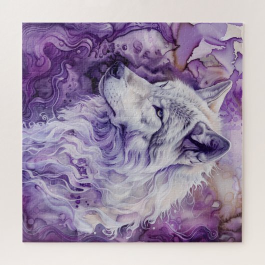 White Wolf on Purple Abstract Legpuzzel (Horizontaal)