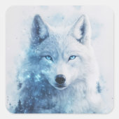 White Wolf Portrait with Piercing Blue Eyes Vierkante Sticker (Voorkant)
