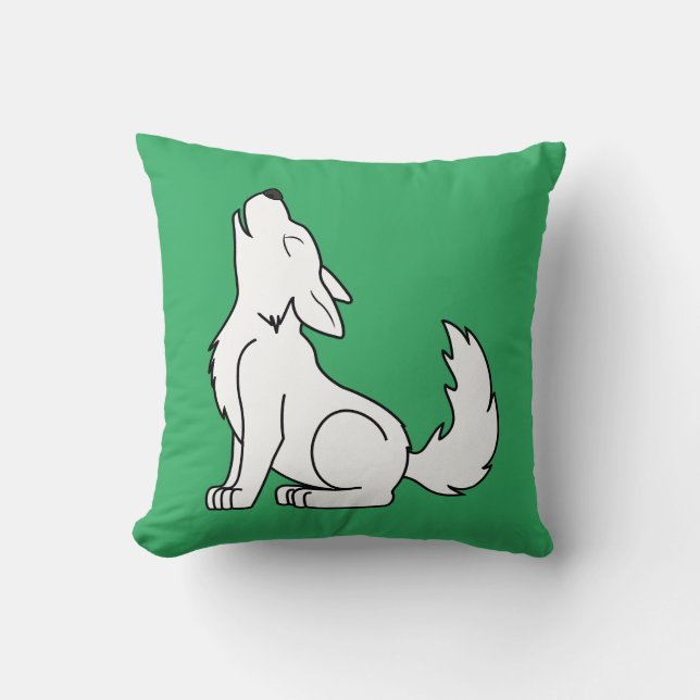 White Wolf Pup Howling Kussen (Voorkant)