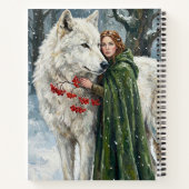 White Wolf Redhead Druid Winter Berries Fantasy Ar Notitieboek (Achterkant)