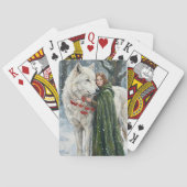 White Wolf Redhead Druid Winter Berries Fantasy Ar Pokerkaarten (Achterkant)