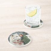 White Wolf Redhead Druid Winter Berries Fantasy Ar Zandsteen Onderzetter (Zijkant)