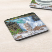 White Wolf & Rocky Mountain Waterfall Wildlife Art Onderzetter (Linkerzijde)