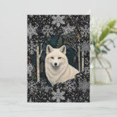 White wolf vintage boho woodland forest  feestdagenkaart (Staand voorkant)