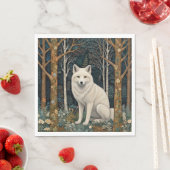 White wolf vintage boho woodland forest  servet (Insitu)
