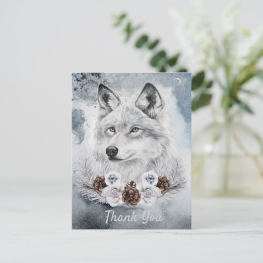 White Wolf Waterverf Winter Briefkaart (Staand voorkant)