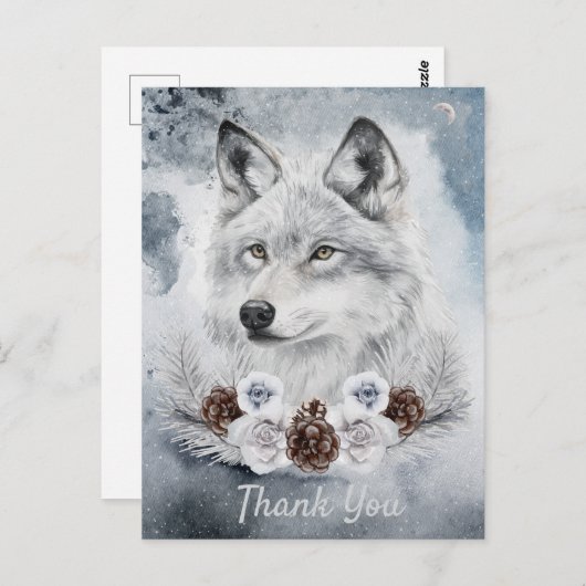 White Wolf Waterverf Winter Briefkaart (Voorkant / Achterkant)