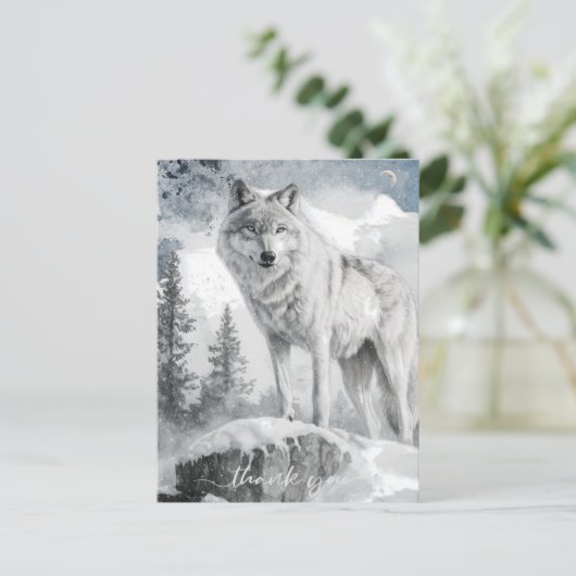 White Wolf Waterverf Winter Briefkaart (Staand voorkant)