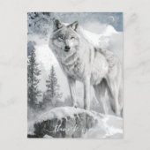 White Wolf Waterverf Winter Briefkaart (Voorkant)
