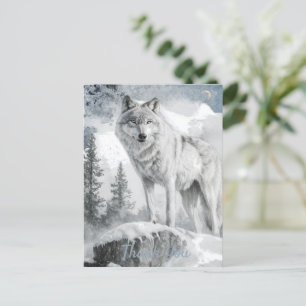 White Wolf Waterverf Winter Briefkaart