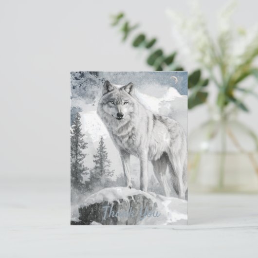 White Wolf Waterverf Winter Briefkaart (Staand voorkant)