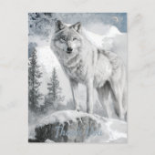 White Wolf Waterverf Winter Briefkaart (Voorkant)