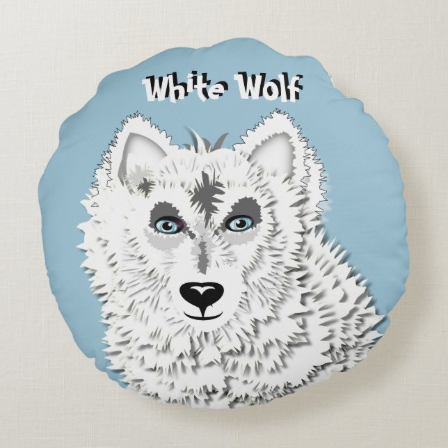 White Wolf Wild Animal Illustratie Rond Kussen (Achterkant)