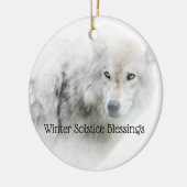 White Wolf Winter Solstice Blessings Keramisch Ornament (Links)