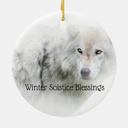 White Wolf Winter Solstice Blessings Keramisch Ornament (Achterkant)
