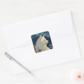 White Wolf with Blue Flowers and Snowy Mountains Vierkante Sticker (Envelop)